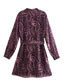 Fashion Fuchsia Chiffon Geometric Print Lace-up Long-sleeve Dress