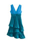 Fashion Blue V-neck Paneled Stacked Sleeveless Dress