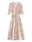 Fashion Apricot Printed V-neck Lace Dress