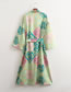 Fashion Printing Floral Colorblock Satin Long Sleeve Dress