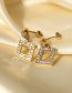 Fashion Gold Stainless Steel Rhinestone Cutout Square Earrings