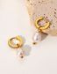 Fashion Gold Stainless Steel Rhinestone Oval Pearl Earrings