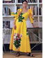 Fashion Yellow Printed V-neck Pleated Dress