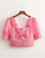 Fashion Pink Solid Jacquard Pleated Top