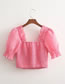Fashion Pink Solid Jacquard Pleated Top