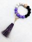 Fashion Blue Wood Beads Silicone Beads Beaded Leather Tassel Ring Keychain