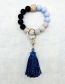Fashion Blue Wood Beads Silicone Beads Beaded Leather Tassel Ring Keychain