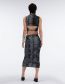 Fashion Black Skirt (k22j14101) Polyester Print Lace-up Skirt