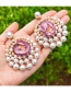 Fashion Leather Pink Alloy Pearl Gauze Flower Stud Earrings