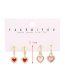 Fashion Red 4-piece Set Of Copper Inlaid Zircon Shell Dripping Oil Love Earrings