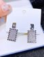 Fashion Silver Brass Inset Zirconium Square Stud Earrings