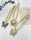 Fashion Blue Alloy Diamond Butterfly Pendant Beaded Necklace