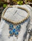 Fashion Blue Alloy Diamond Butterfly Pendant Beaded Necklace
