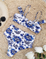 Fashion 【bikini Single Shot】blue And White Print Polyester Floral High Waist Split Swimsuit