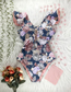Fashion Blue Flowers Polyester Print Ruffle One-piece Swimsuit