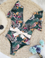 Fashion Green Background Printing Polyester Print Ruffle Knotted One-piece Swimsuit