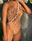 Fashion Yellow And White Printing Polyester Leopard Print Cutout One Piece Swimsuit