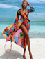 Fashion Color Polyester Print Knotted Swimsuit Overskirt