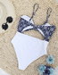 Fashion Blue And White Printing + White Bottoms Polyester Print Panel Cutout One Piece Swimsuit