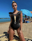 Fashion Black Mesh-paneled Belted Swimsuit
