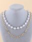 Fashion Gold Alloy Pearl Beaded Chain Double Layer Necklace