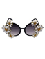 Fashion Black Resin Diamond Daisy Round Frame Sunglasses