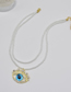 Fashion White Geometric Pearl Beaded Diamond Eye Double Necklace