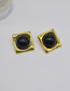 Fashion Gold Metal Geometric Square Black Pearl Stud Earrings
