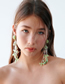 Fashion Green Resin Geometric Beaded Crystal Flower Tassel Drop Earrings