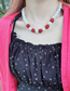 Fashion Red Ladybug Pearl Beaded Ladybug Bamboo Double Layer Necklace