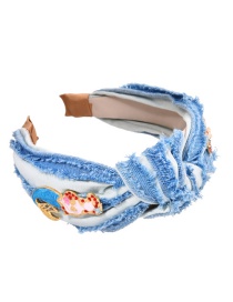 Fashion Blue Alloy Diamond Drop Glaze Mermaid Denim Hairband Knotted Headband 6.5cm