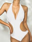 Fashion White Polyester Halter Cutout One Piece Swimsuit