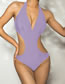 Fashion Purple Polyester Halter Cutout One Piece Swimsuit