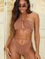 Fashion Brown Polyester Cross Halter Cutout Tie Swimsuit