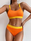 Fashion Orange Polyester Colorblock Pit Strip Swimsuit