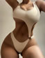 Fashion Beige Solid Ring Cutout One-piece Swimsuit