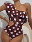Fashion White One-shoulder Polka-dot Ruffle One-piece Swimsuit