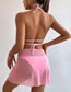 Fashion Pink Polyester Tie-dye Halter Tie Split Swimsuit Three Piece