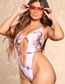 Fashion 2# Tie-dye Lace-up Ombre One-piece Swimsuit