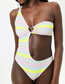 Fashion 4# Polyester Stripe Open Waist Ring One-piece Swimsuit