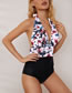 Fashion 4# Printed Halterneck Lace-up Swimsuit