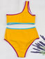 Fashion Yellow Polyester Colorblock One Shoulder High Waist Split Swimsuit