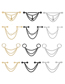 Fashion Golden Two Chain Clause Stainless Steel Geometric Chain Piercing Ear Pins