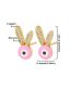 Fashion Pink Bronze Diamond Rabbit Ear Drop Oil Eye Stud Earrings