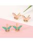Fashion Green Gold Plated Copper Butterfly Stud Earrings With Diamonds And Oil Drops