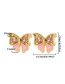 Fashion Pink Butterfly Stud Earrings With Bronze Diamonds And Oil Drops