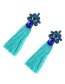Fashion Blue Alloy Diamond Waterdrop Tassel Stud Earrings