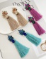 Fashion Purple Alloy Diamond Waterdrop Tassel Stud Earrings