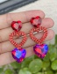 Fashion Red Alloy Diamond Hollow Heart Stud Earrings