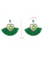 Fashion Green Alloy Rhinestone Heart Tassel Stud Earrings